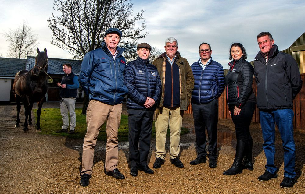 Karl Burke, Johnny Murtagh. Dermot Cantilon, Joe Foley, Nessa Joyce & Kevin Ryan at the launch (photo James Crombie)