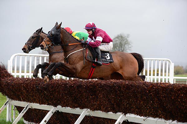 Monbeg Notorious (Denis O'Regan, nearside) seen here jumping with Moonshine Bay and Robbie Power