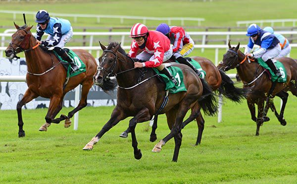 Njord and Shane Foley (red and white) winning at the Curragh in June