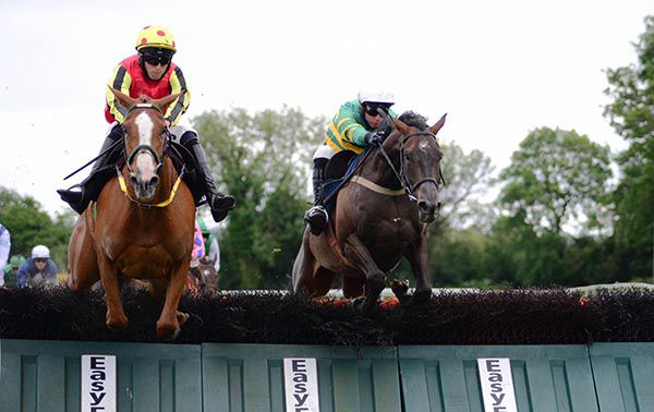 Dawson's Cottage (right) and Niall Madden jump into contention at the last