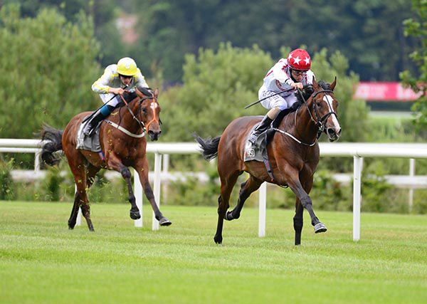 Cadillac and Shane Foley win the Foran Equine Irish EBF Auction Maiden by nine lengths from Ebeko
