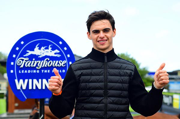 Donnacha O'Brien at Fairyhouse after his filly Fancy Blue won the Prix de Diane at Chantilly 