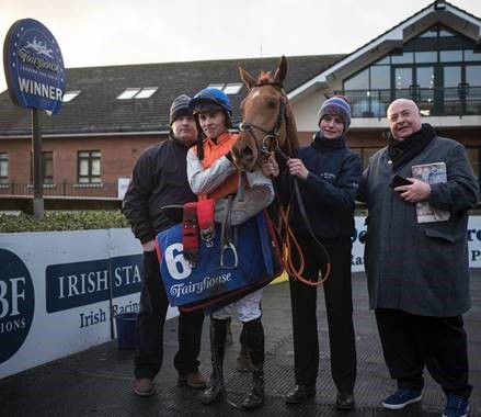 Vincent Caldwell (right) pictured with his Gordon Elliott trained Poormans Hill