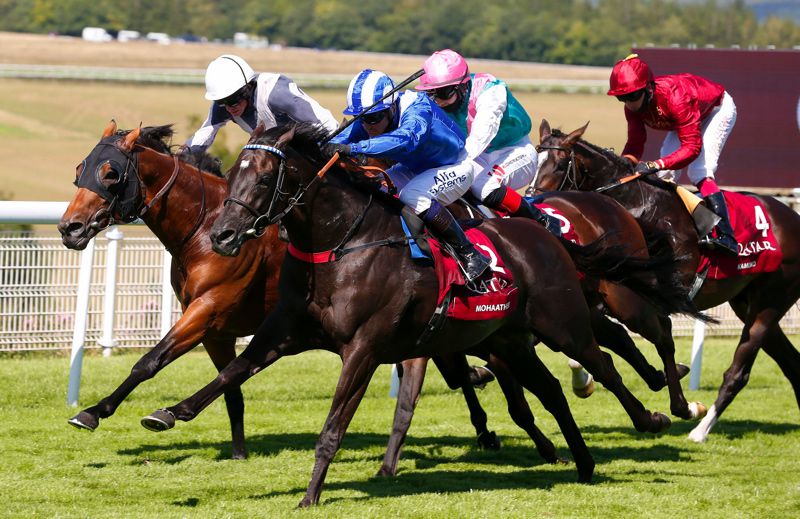 Kameko (red) got no run in the Qatar Sussex Stakes