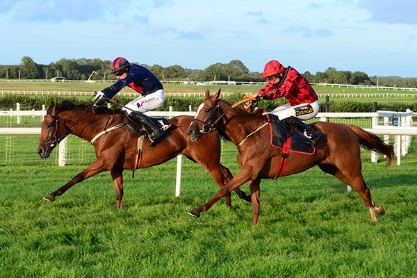 Glan (Jamie Codd, nearside) comes to beat Il Courra (Simon Cavanagh)