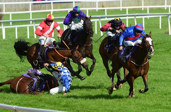 Blaze A Trail leads as Gold Sun crashes out and badly hampers Thats Mypresenting who eventually unseated