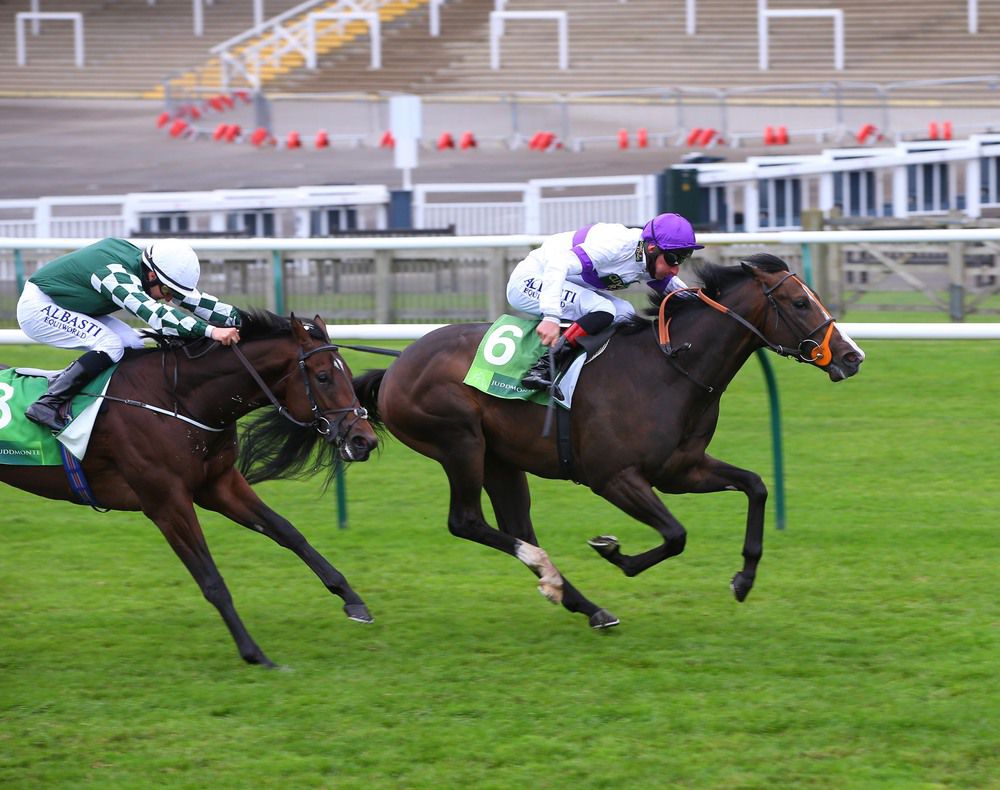 Supremacy (right) winning Saturday's Middle Park Stakes at a crowdless Newmarket