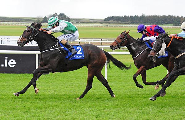 Pretty Rebel and Shane Foley (left) win from Fall For A  Kiss (red and purple)