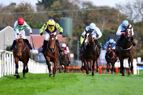 Skyace, second left, cuts down the favourite Queens Brook, left