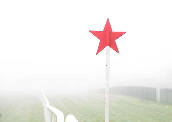 The winning post at Punchestown yesterday in thick fog