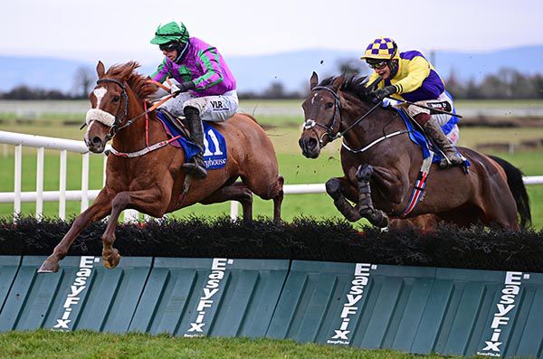 Fun Light (J J Slevin, nearside) comes to beat Salt Wind (Paddy Kennedy)