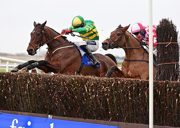 Aramax and Keith Donoghue jump just ahead of Port Stanley and Robbie Power