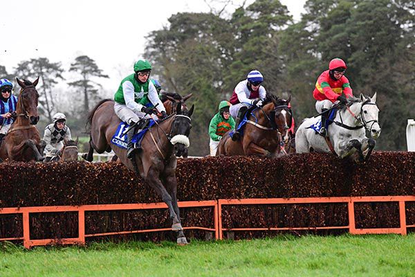 Templebredin (green/white) and Pa King on the way to winning the hunters chase