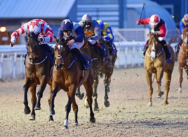 Forbearance (Tom Madden, right) beats Dedillon (Ben Coen, white and red)