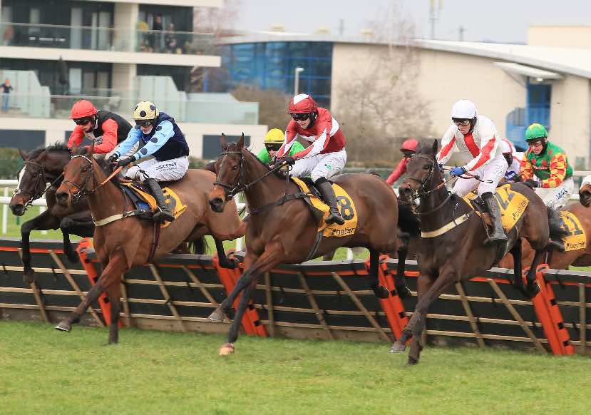 Soaring Glory (centre) winning the Betfair Hurdle last year