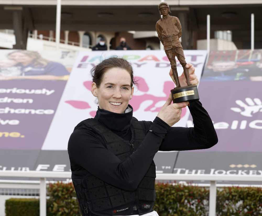 Rachael Blackmore with her Leading Rider trophy at Cheltenham
