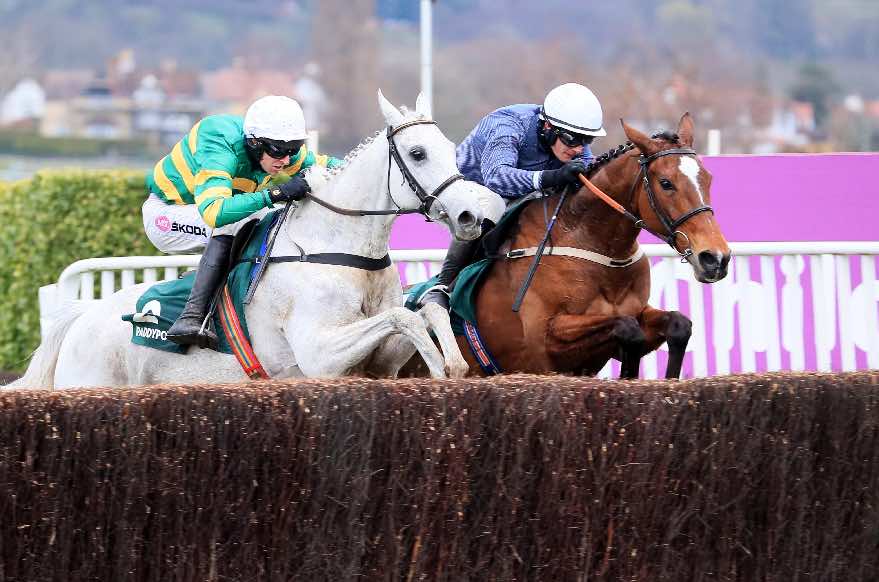 Colreevy (right) and Elimay battle it out in the inaugural Mrs Paddy Power Mares' Chase this March