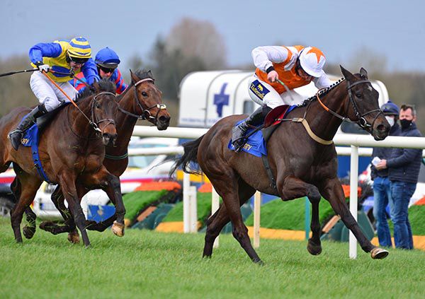 Au Fleuron and Jamie Codd (right) win from Zero Tolerance (blue and yellow)