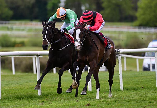 Crystal Pool (green and white) and Wayne Lordan challenge on the inside of Coill Na Sionainne