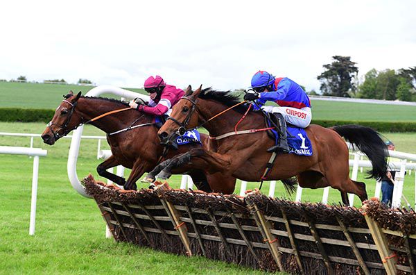 Julies Stowaway (Danny Mullins, nearside) eventually just edged out Fissa (Rachael Blackmore)