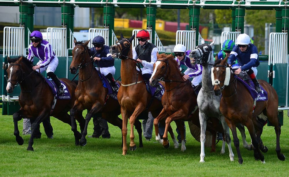 Emperor of The Sun and Gavin Ryan (third from right) break from stalls before winning the Saval Beg Levmoss Stakes 