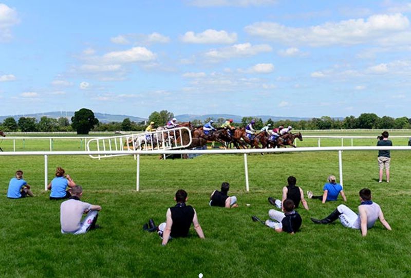 Tipperary 18-7-21 Jockeys & Stable Staff relaxing in the heat while watching  the Adare Manor Handicap STeeplechase.(Photo HEALY RACING)