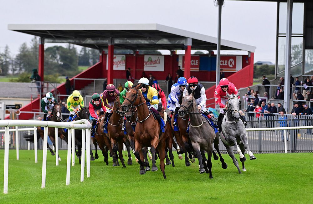 Ciel D'afrique, second right, negotiates the first bend in Roscommon