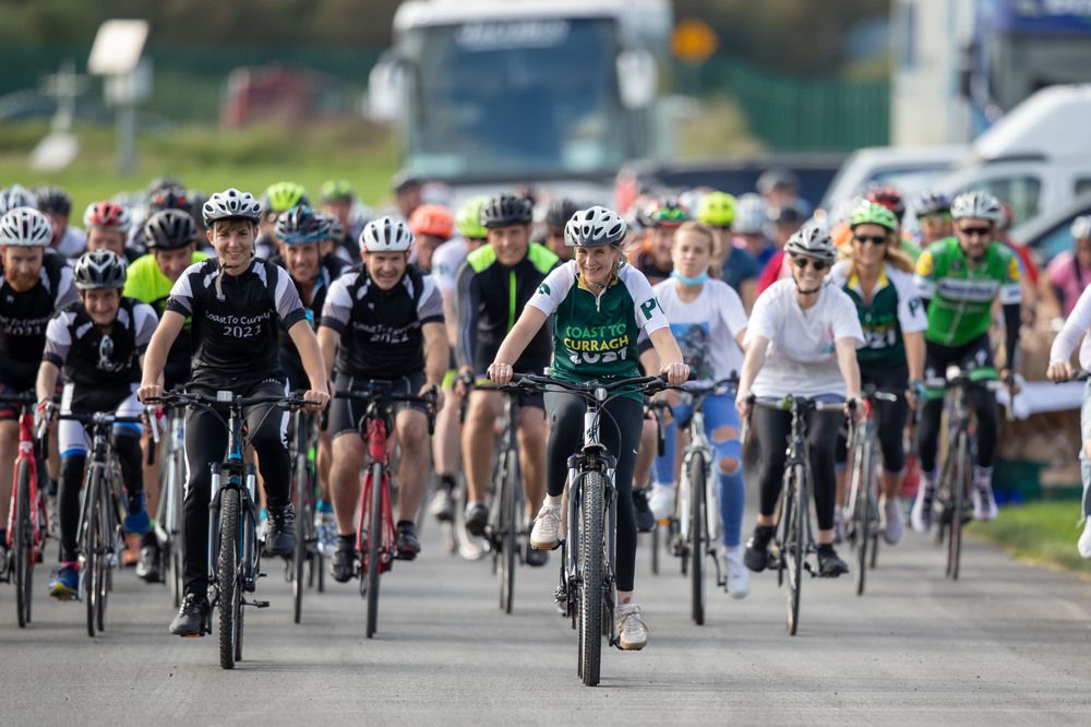 Frances Crowley leads the cyclists into the Curragh Racecourse (pic Morgan Treacy)
