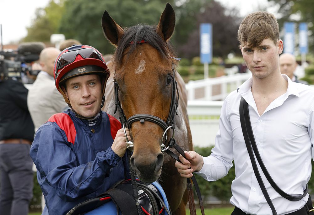 Twilight Jet and Leigh Roche after winning at Newmarket on Friday