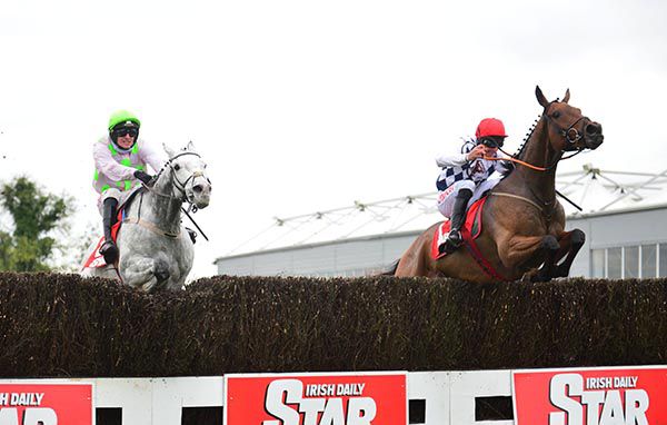 Galvin and Davy Russell (right) challenge Annamix at the alst
