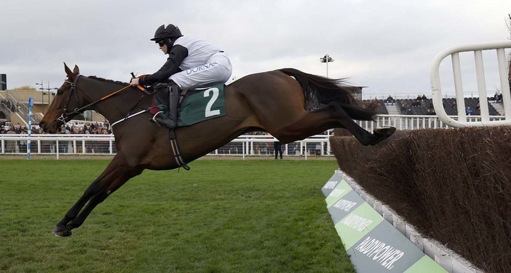 Gin On Lime and Rachael Blackmore clearing the final fence at Cheltenham