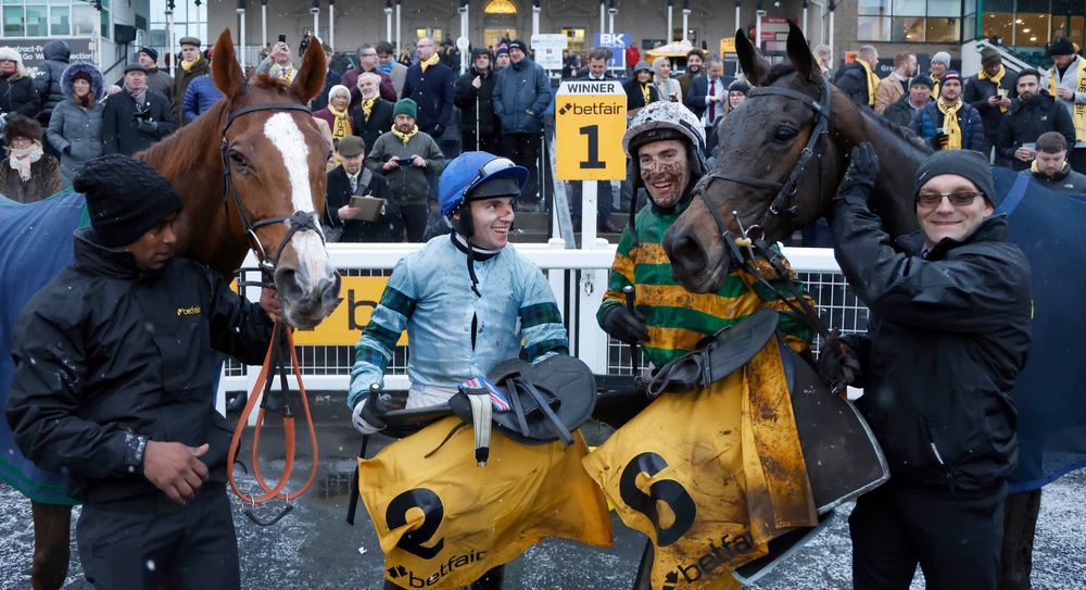 Not So Sleepy and Epatante pictured after dead-heating in the Fighting Fifth Hurdle