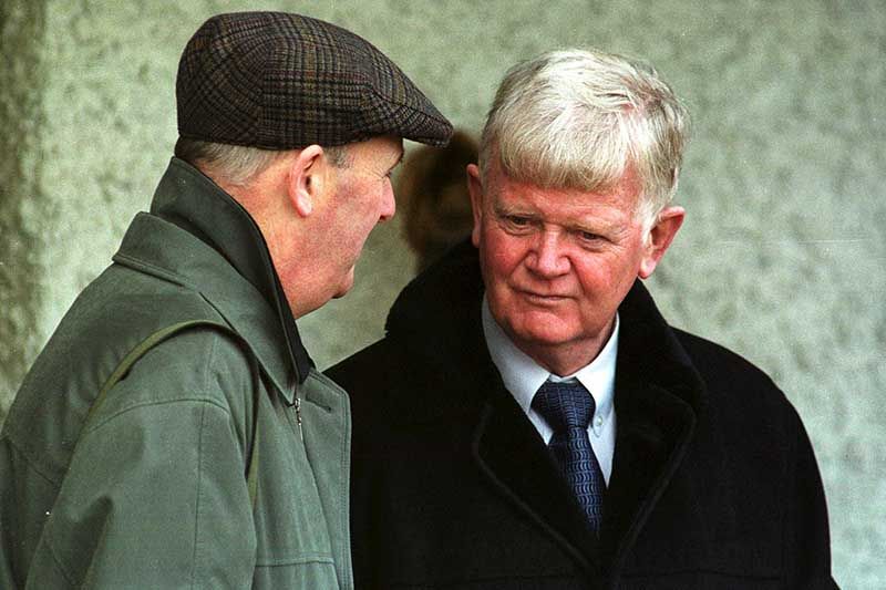 Cahir O'Sullivan (right) in conversation with subsequent Turf Club CEO Denis Egan