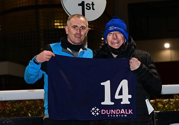 James McAuley and Jimmy Gough celebrate McAuley's 14th winner at Dundalk this year