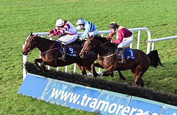 Missiee, centre, sees off the favourite Roped In, right, in Tramore