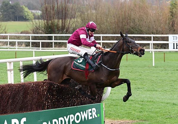 Conflated (Davy Russell) survives a mistake at the last to win the Paddy Power Irish Gold Cup
