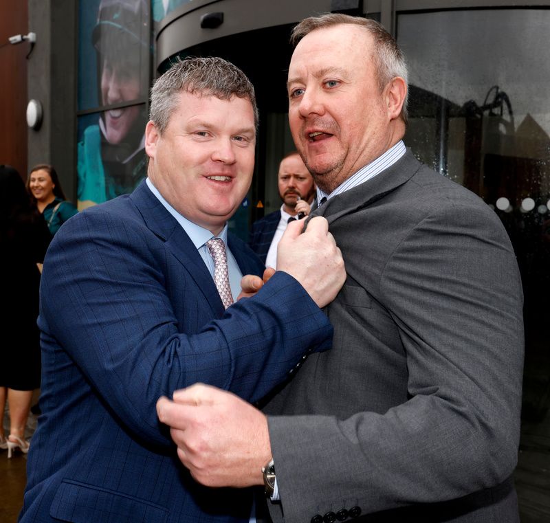 Handicapper Martin Greenwood (right) pictured with Gordon Elliott in 2022