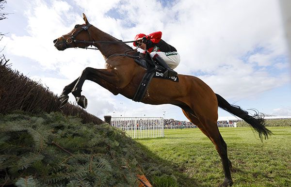 9-4-22 Aintree.Sam Brown and Aidan Coleman (black and red) winning The Betway Handicap Chase.Healy Racing.