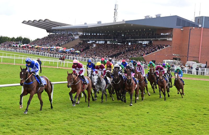 Lord Lariat leads the field away from the packed stands in the Irish Grand National