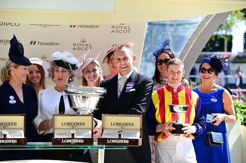 Chris Waller (centre) pictured after Nature Strip won the King's Stand Stakes at Royal Ascot