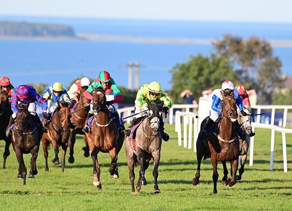 Silver Breeze (grey horse) with Second Subaltern (green/red) chasing