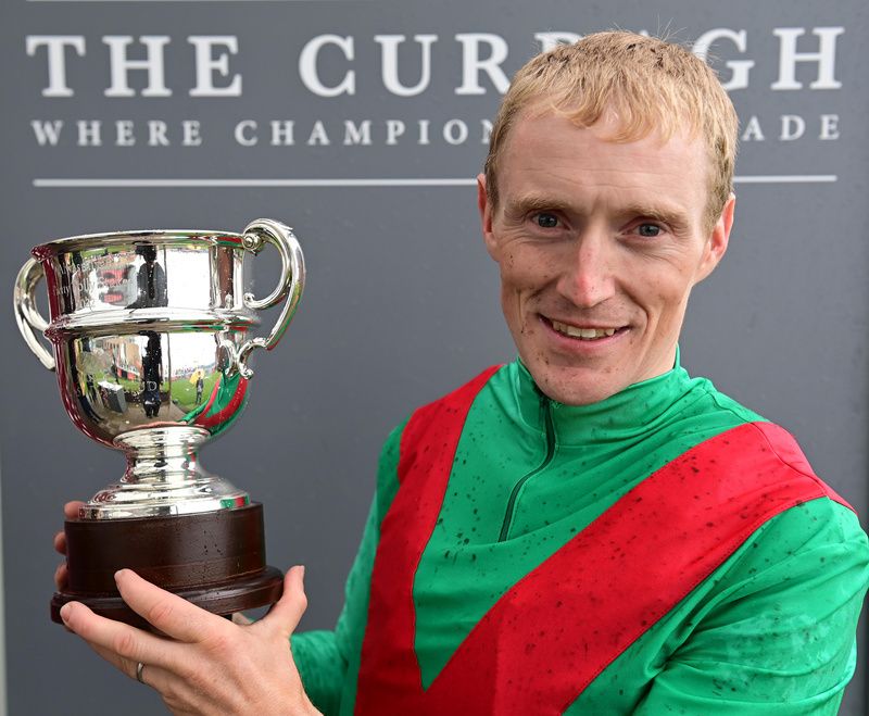 Billy Lee after winning the Group One Pretty Polly on Paddy Twomey's La Petite Coco at the Curragh in June