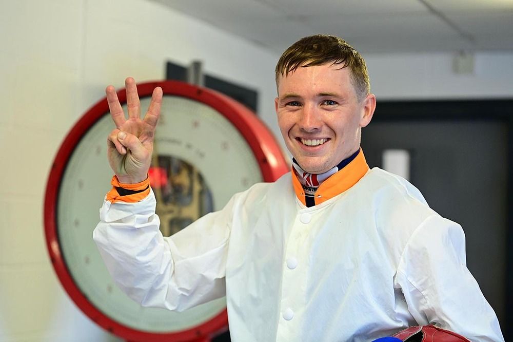 Colin Keane celebrates his treble