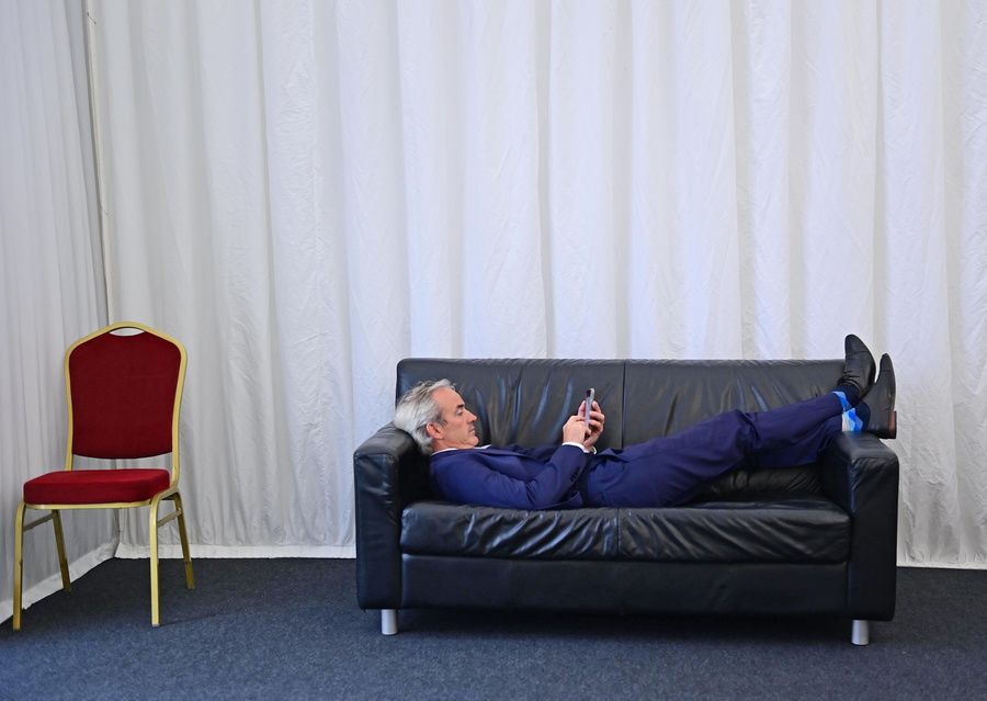 GALWAY 27-July-2022. TV Pundit and Former Champion Jockey RUBY WALSH relaxing in the media centre ahead of racing on Day 3 of The Festival.HEALY RACING