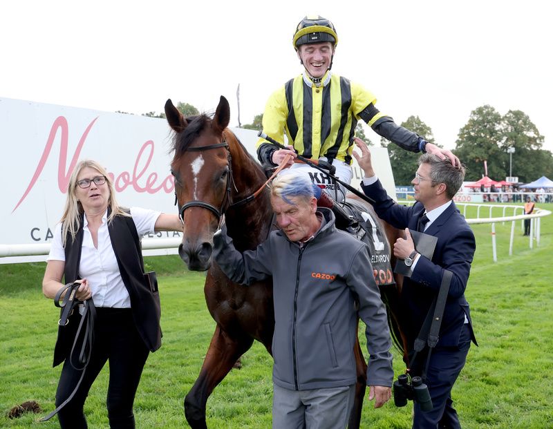 Eldar Eldarov with connections after winning the St Leger at Doncaster last year
