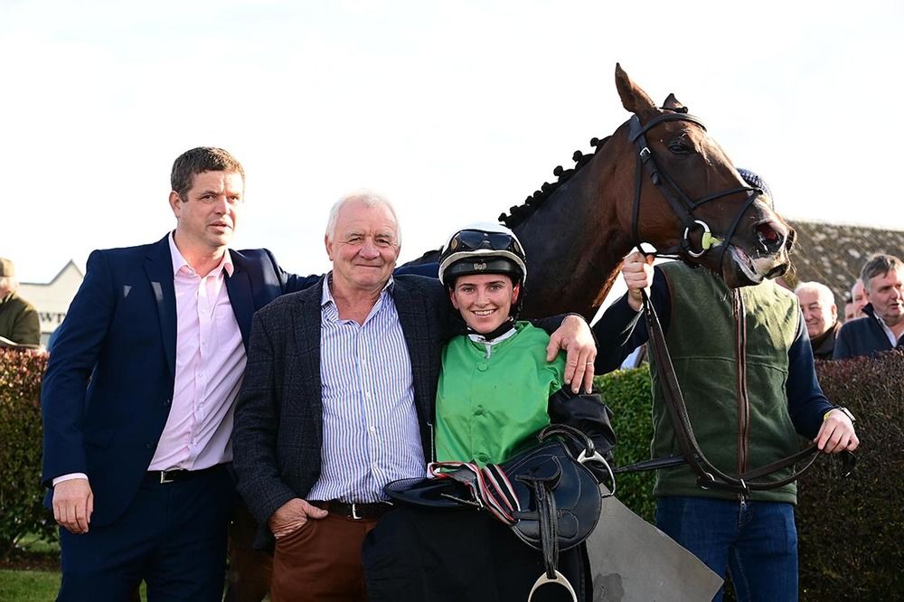 Harry Rogers with his son Chris and jockey Siobhan Rutledge after Clifftop won his wife Mary's memorial race 