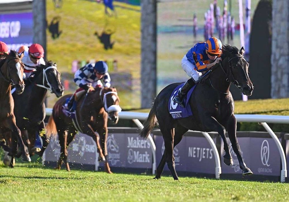  2022 Juvenile Fillies Turf Meditate and Ryan Moore win for owners Coolmore and trainer Aidan O Brien