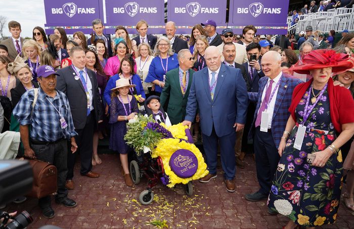 Cody Dorman watching Cody's Wish win at Keeneland last year 
