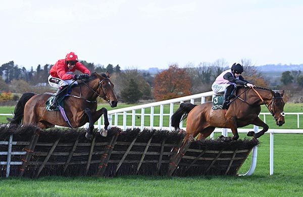 Home By The Lee and JJ Slevin red win the Railway Bar Lismullen Hurdle Grade 2 from Bob Olinger