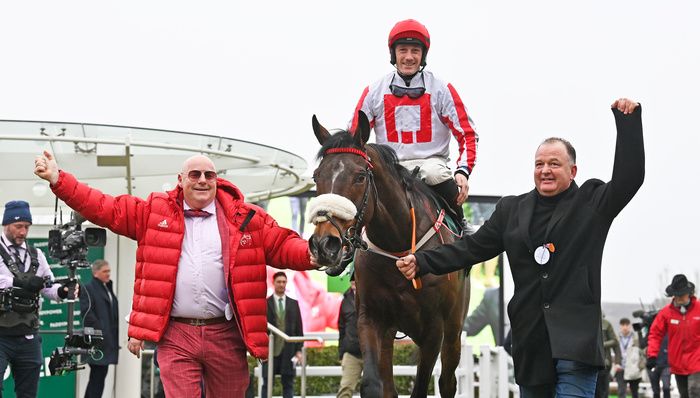 The Real Whacker with owner Davy Mann (left) and trainer Paddy Neville 